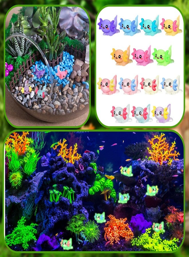Sonwyoung 98 Pcs 14 Colors Mini Axolotl Figures Color and Luminous Mini Resin Axolotl Glow in The Dark Tiny Charm Craft for DIY Garden Dollhouse Decoration - Image 2